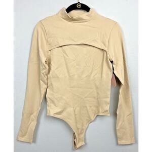 Algalround Long Sleeve Bodysuit Shapewear Thong Body Suit Tops Nude Size Large